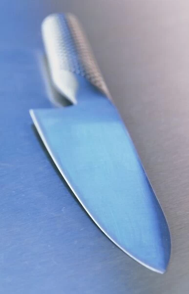 Silver sushi knife, close up