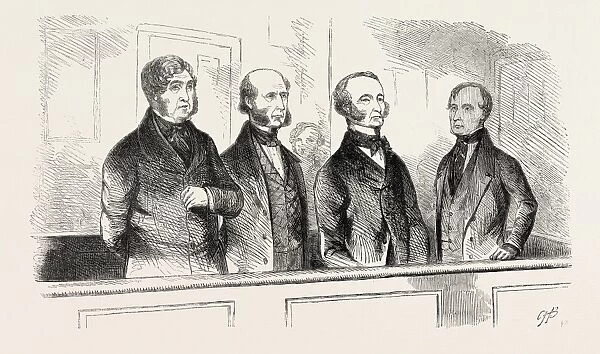 A Sketch at Bow Street on July 11, 1855; Sir J. D. Paul, Strahan, Bates, Tyrrell (Jailer)