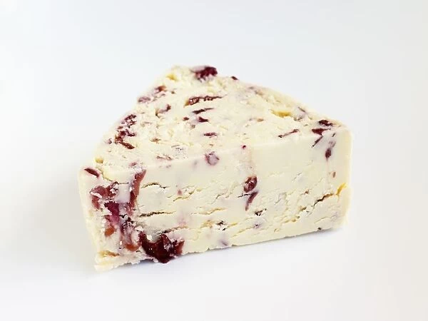 Slice of English Wensleydale cows milk cheese with cranberries
