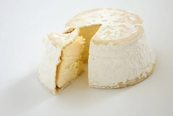 Sliced cylinder of Fleur-de-Lis cows milk cheese