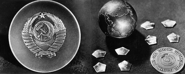 The small titanium globe containing a medallion which was delivered to the surface of planet venus by the soviet space probe venera 1 in 1961