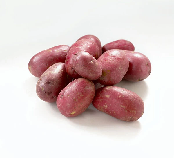Solanum tuberosum (Red Magic) heap of raw potatoes