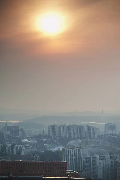 South Korea, Seoul, Namsan, N Seoul Tower (Namsan Tower), sunset from Jamdoobong Photo Island