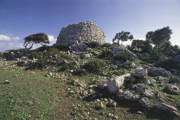 Spain, Balearic Islands, Minorca Island, ruins of Talati de Dalt, archaeological zone with talayot, megalithic monument in shape of tower