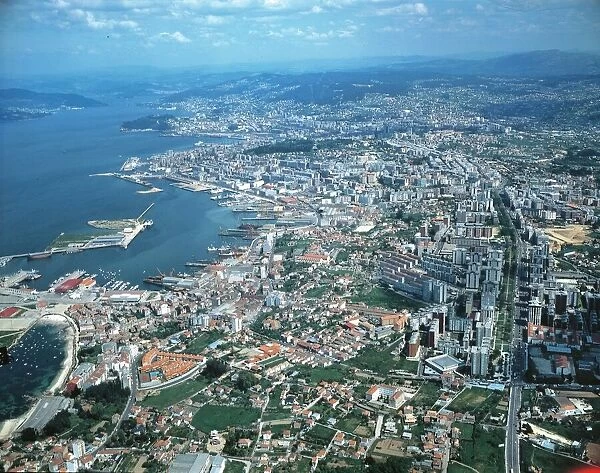 Spain, Galicia, Aerial view of Vigo