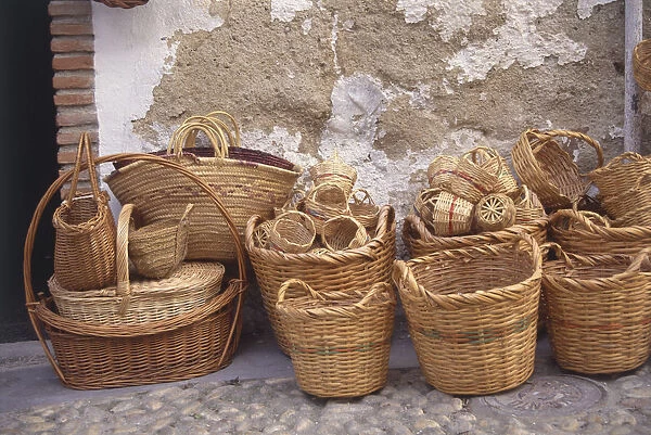 Spain, Granada, woven basketware a typical holiday souvenir