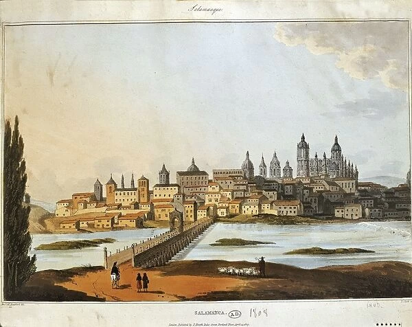 Spain, view of Salamanca, engraving, 1808