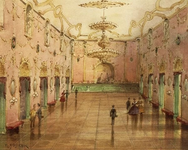 The Sperl Saal, dancehall where Johann Strauss Waltzes were played, by Karl Zajicek, watercolor