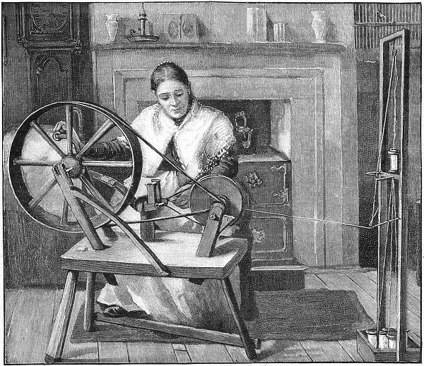 Spitalfields silk worker winding silk in her cottage, London, England, late 19th century