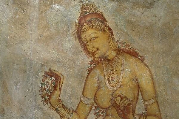 Sri Lanka, Sigiriya, Frescoes depicting young women, detail