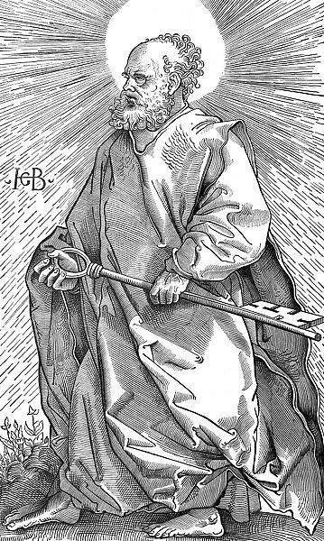 St Peter holding his symbol of a key. Woodcut by Hans Baldung (1470-1550)