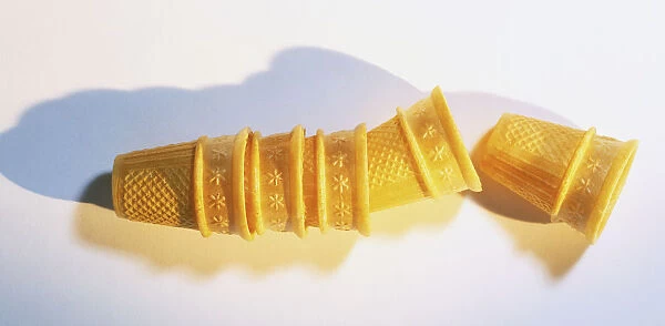 Stacked wafer ice cream cones, side view