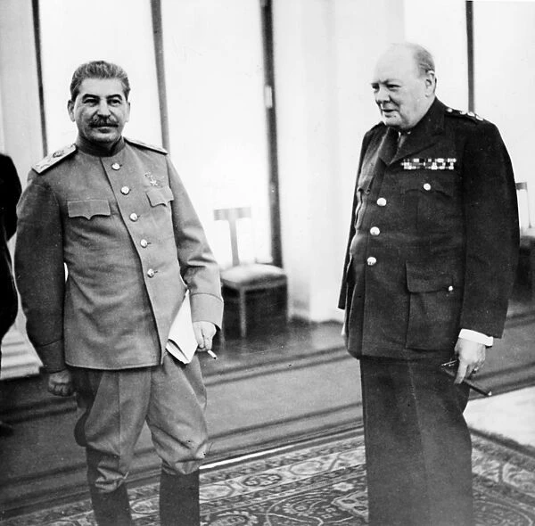 Stalin and churchill in the conference room of the livadia palace during the yalta conference, crimea, feb, 1945