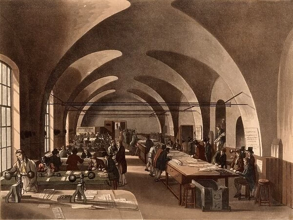 The Stamp Office, Somerset House, London. Tax is being paid on legal documents which