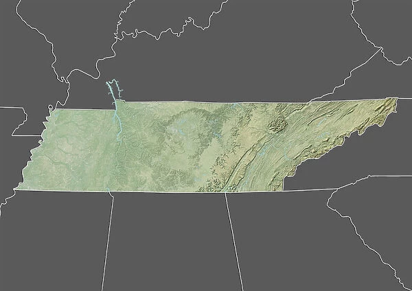 State of Tennessee, United States, Relief Map