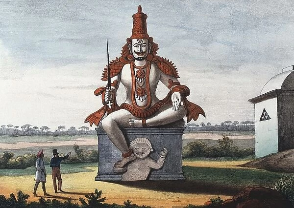 Statue of a Hindu evil genie. Coloured lithograph from L Inde francaise, 1828