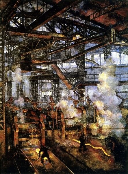 Steelworks. Scene in rolling mill. Artist V Rozhedstvensky, 1930