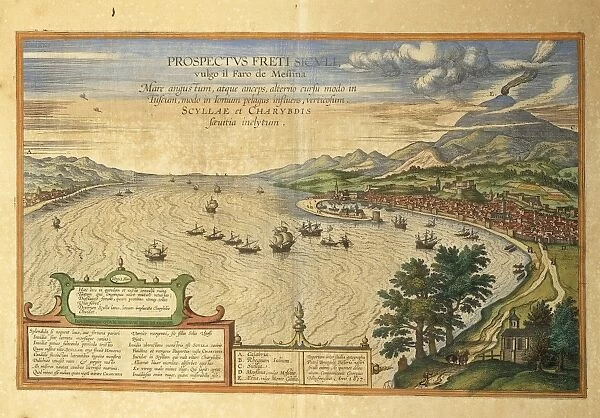 The Strait of Messina from Civitates Orbis Terrarum by Georg Braun, 1541-1622 and Franz Hogenberg, 1540-1590, engraving