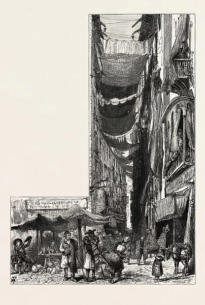 Street in Murcia, Spain, 19th century engraving
