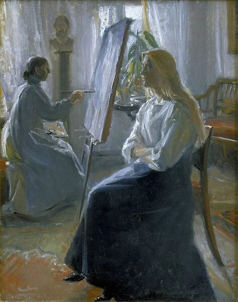 In the Studio, Anna Ancher, the Artists Wife Painting. Michael Ancher