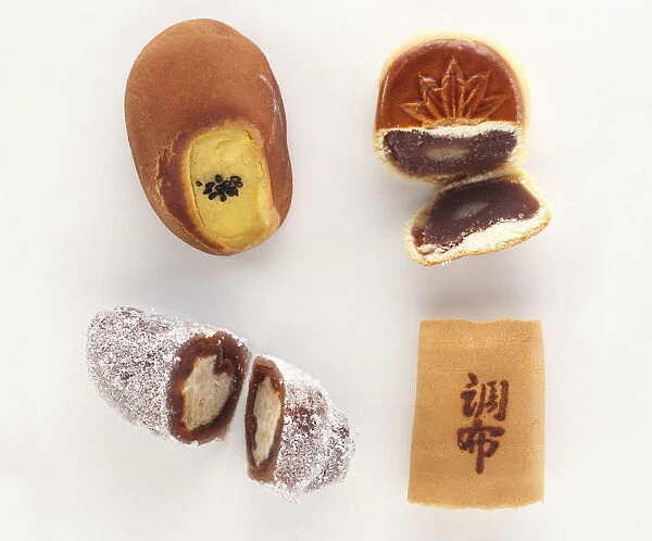 Suikanshuku, oribenishiki, chofu and yakiimo, types of Japanese sweets, cakes and confections