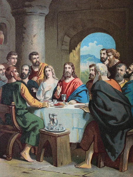 The last supper, chromolithpraph from a home bible, 1870