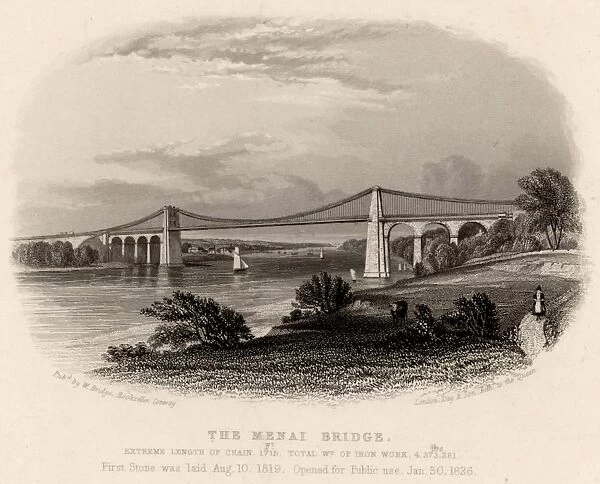 Suspension bridge over the Menai Straits, Wales, built by Thomas Telford (1757-1834)