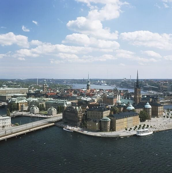 Sweden, Stockholm, Aerial view of Riddarholmen Island