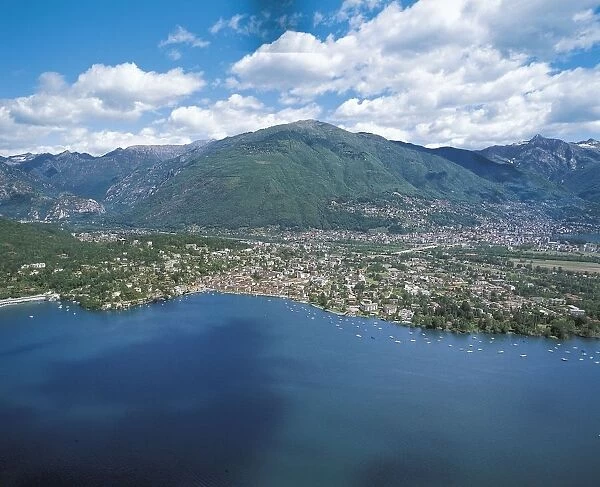 Switzerland, Ticino, Ascona and Locarno on Lake Maggiore, aerial view