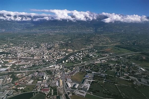 Switzerland, Valais Canton, Aerial view of Sion and Rhone Valley