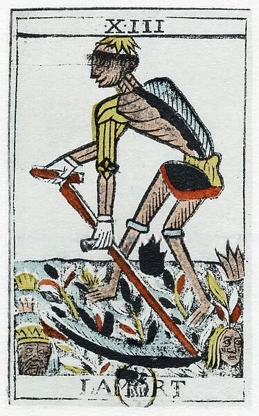 Tarot Card of Death, the grim reaper. Noblet tarot, 17th century. Tarot pack of 22