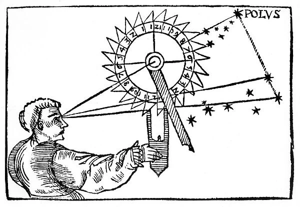 Telling time at night using a nocturnal. The hour is obtained by measuring the angular
