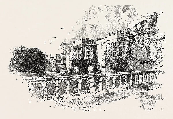THE TERRACE, HADDON HALL, an English country house on the River Wye at Bakewell, Derbyshire