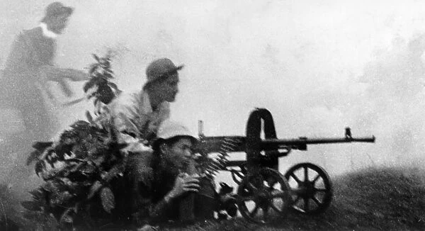 Tet offensive, south vietnamese plaf (peoples liberation armed forces) soldiers firing on enemy troops in south vietnam, 1968