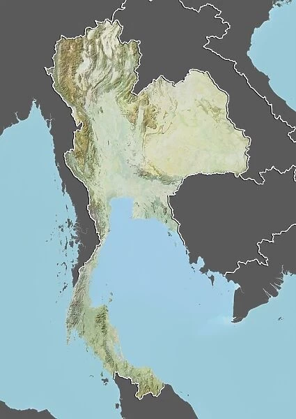Thailand, Relief Map with Border and Mask