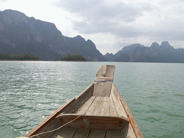 Thailand, Surat Thani, Khao Sok National Park, bow of wooden boat