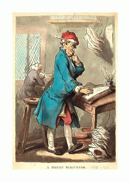 Thomas Rowlandson (British, 1756 - 1827 ), A Money Scrivener, 1801, hand-colored etching