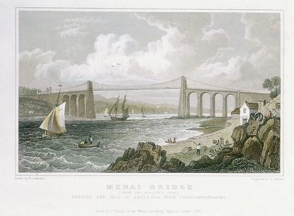 Thomas Telfords suspension bridge over Menai Straits, Wales, built 1820-1826