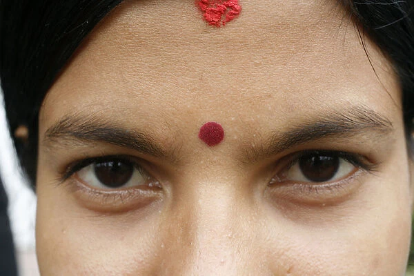 Tika on a Hindu womans forehead