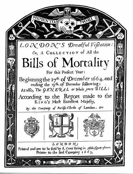 Title page of mortality bill for London for 1664  /  5, covering part of the period of the Great Plague