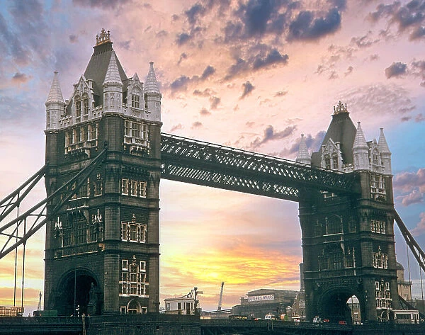 Tower Bridge, London, leads to Tower of London, bridge, Great Britain, United Kingdom, 1958, Vintage Photograph