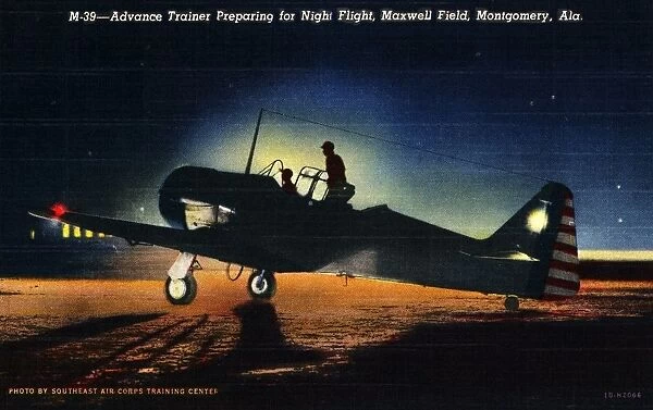 Trainer Preparing for Night Flight. ca. 1941, Montgomery, Alabama, USA, M-39--Advance Trainer Preparing for Night Flight, Maxwell Field, Montgomery, Ala