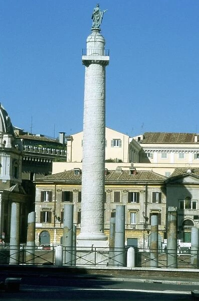 Trajans column, Rome. Erected by emperor Trajan 106-113 and carved in low relief