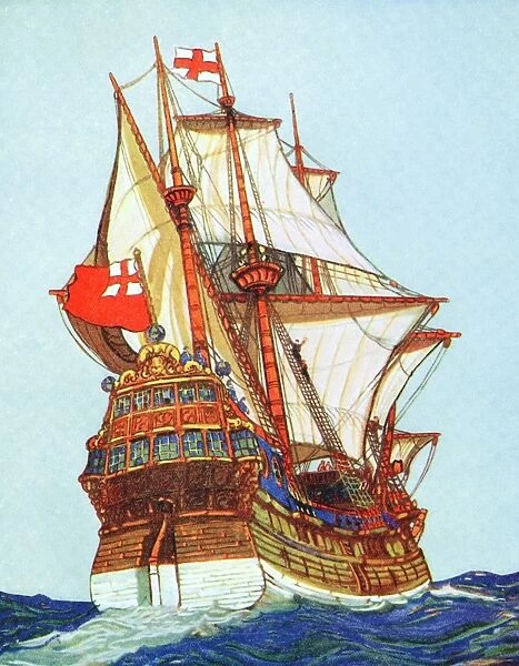 Tudor ships of the type used by privateers and explorers. Artists impression