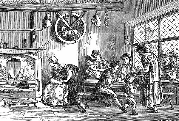 Turnspit dog at work in the inn at Newcastle, Carmarthen, Wales, c1800. These short-legged