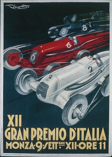 Twelfth Italian Grand Prix at Monza, September 9, 1934, illustration by Plinio Codognato, poster
