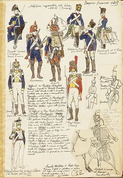 Uniforms of Artillery of Kingdom of France, by Quinto Cenni, color plate, 1812