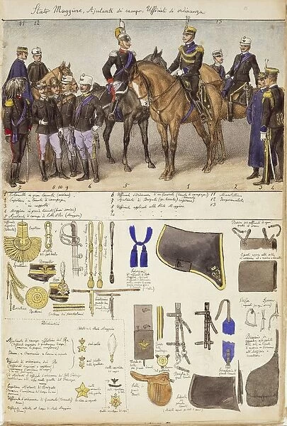 Uniforms of General Staff, aides-de-camp and officers of Kingdom of Italy, color plate by Quinto Cenni, 1904