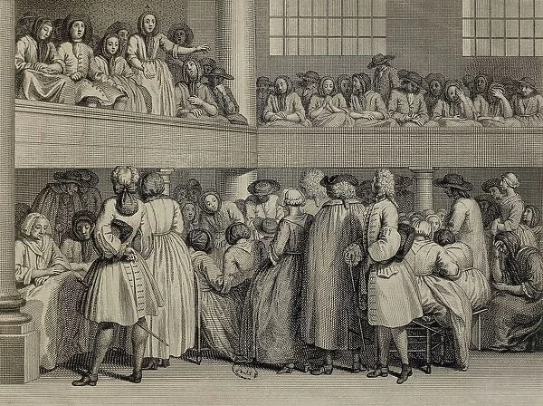 United Kingdom, England, A Quaker Assembly in London, engraving, 1735