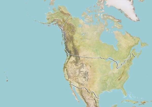 United States and Canada, Relief Map with Border